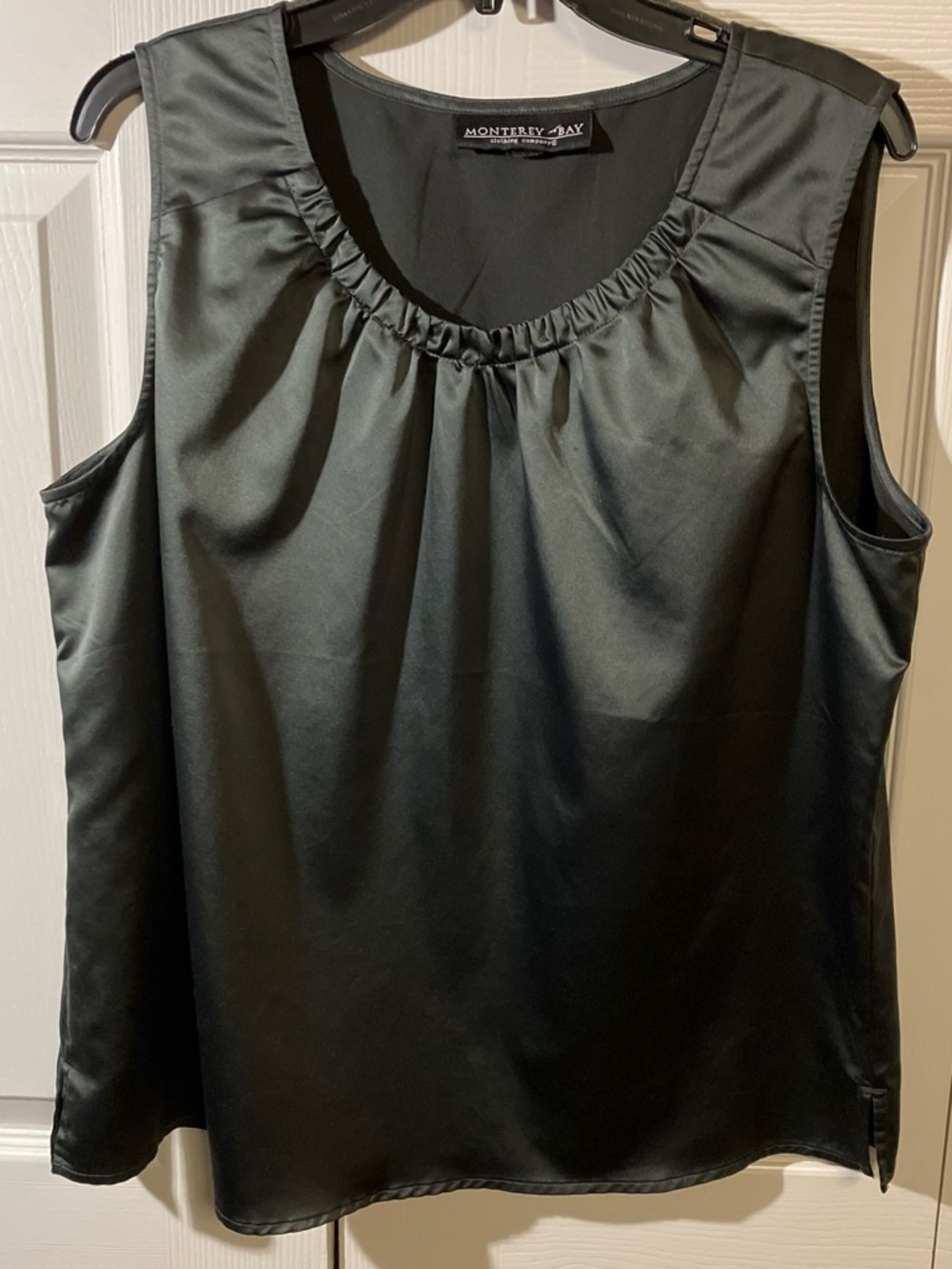Monterey Bay Black Satin Sleeveless Scoop Neck Top